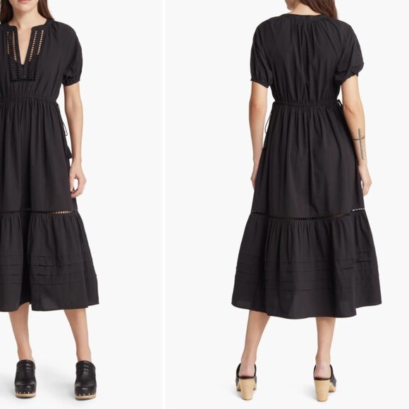 Madewell Ladder Embroidery Poplin Midi Dress - L - Black - Picture 2 of 4